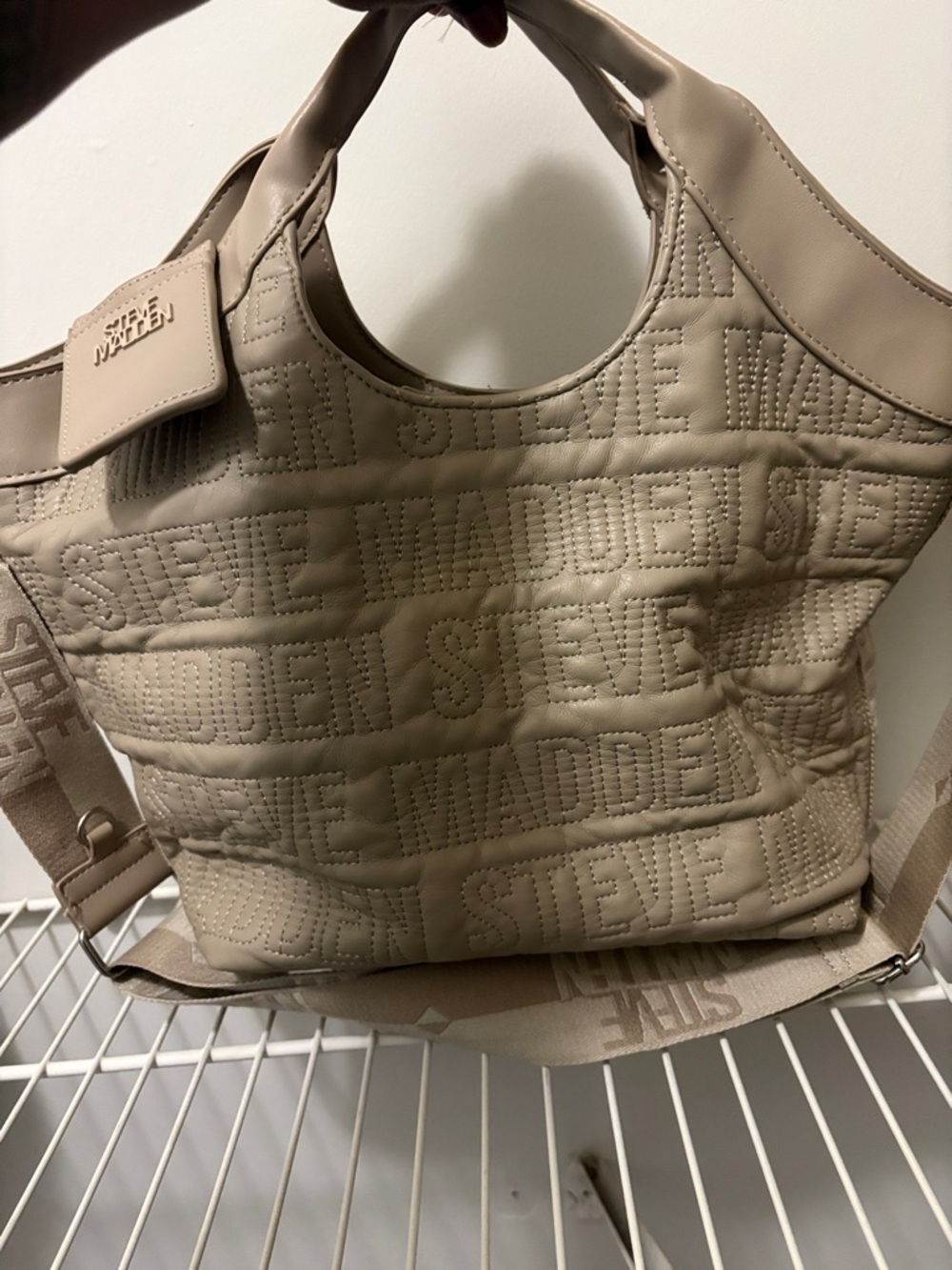 Steve Madden Embossed Logo Taupe Tote - Picture 2 of 5